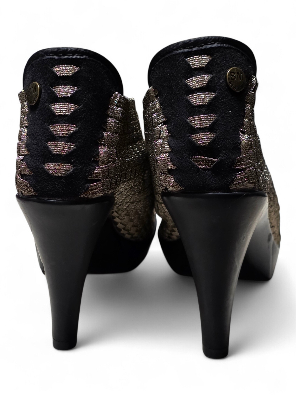 NEW Bernie Mev Chesca Golden Bronze Woven High Heel Booties Size 39 / 8.5 - Picture 7 of 12